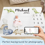 Custom Name Baby Milestone Blanket - Baby Milestone Monthly Blanket with Double Sided for Boy Girl Baby Photography Props - Dinosaur Print Gifts for Kids Infant (FixedSize) - Image 2
