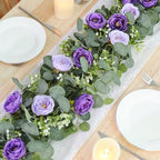 TOCHGREEN 4 Pack Artificial Eucalyptus Flower Garland with Purple Roses - Image 2
