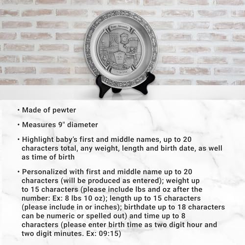 Let's Make Memories Personalized Pewter Baby Plate - Welcome Newborn - Celebrate New Baby - Nursery Decor - Customize Name, Weight, Length, Birthdate, Time of Birth - 9" Dia - Image 3