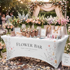 Oudain Photo Booth Tablecloth Flower Bar White Stretch Table Cover - Image 6