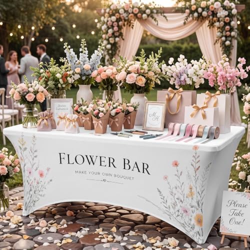 Oudain Photo Booth Tablecloth Flower Bar White Stretch Table Cover - Image 6
