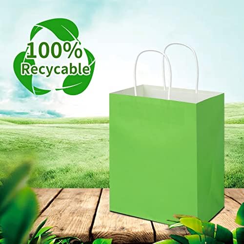 Toovip 100 Pack 8x4.75x10 Inch Medium Grass Green Kraft Paper Bags with Handles Bulk, Gift Wrap Bags for Favors Grocery Retail Party Birthday Shopping Business Goody Craft Merchandise Take Out Sacks - Image 4