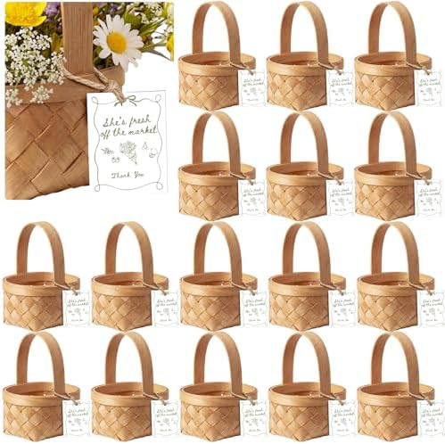 LemonRoad 20 Sets She's Fresh Off The Market Mini Wooden Woven Basket with Card Wood Mini Flower Fruit Picnic Chip Basket for Wedding Bridal Shower Birthday Baby Shower Favor Gift (Large) by Unknown