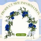 Riceshoot 6 Pcs 26 ft Artificial Eucalyptus Vines Garland with Flowers Faux Floral Greenery Garlands Rose Wreath for Wedding Party Arch Table Decor Backdrop Decorations (Blue and White) - Image 2