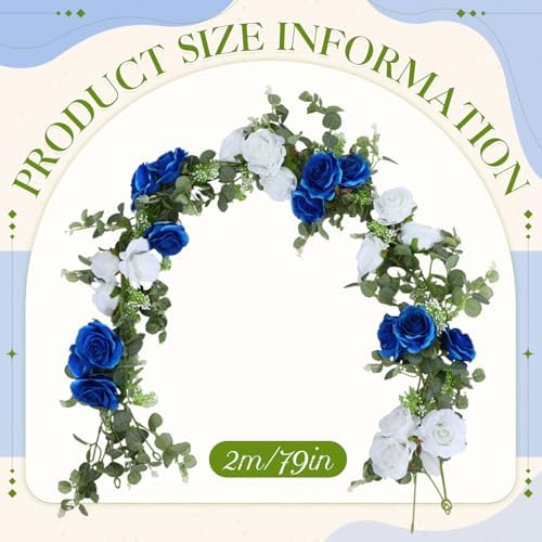Riceshoot 6 Pcs 26 ft Artificial Eucalyptus Vines Garland with Flowers Faux Floral Greenery Garlands Rose Wreath for Wedding Party Arch Table Decor Backdrop Decorations (Blue and White) - Image 2