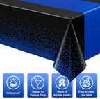 MASHAN 12Pcs Black and Blue Tablecloth Party Decorations,Plastic Black Table Cloth Printed Blue Runner Disposable Rectangle Table Cover for Birthday Wedding Anniversary Graduation Party,54 x108 Inch - Image 4