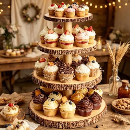 Rustic 4Tier Wooden Cupcake Stand & Wedding Baby Shower Display - Image 5