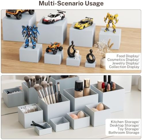 White Acrylic Buffet Risers with Mini Sign and Marker, Food Risers Display Stands for Buffet Table Party Catering Dessert Jewelry Collectibles,Acrylic Cube Nesting Boxes with Hollow Bottoms (10" 9" 8" 7" 6" 5" 4" 4" 3" 3"（Black）) - Image 5
