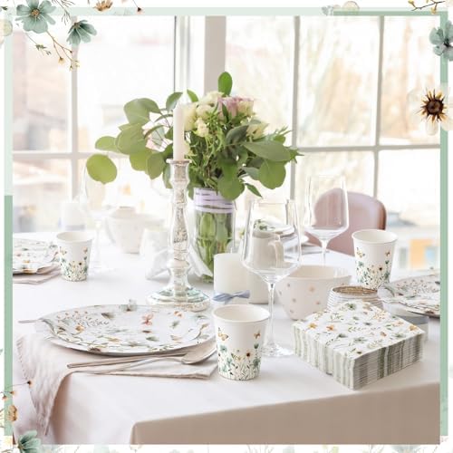 Wildflower Party Decorations, Paper Plates Napkins Cups Serve 50, Green - Image 5