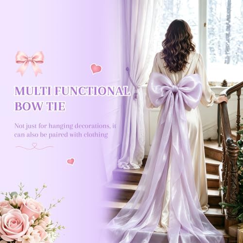Big Purple Bow Decor, 16 x 85in Christmas Tree Topper Bow, Oversized Hanging Bow with Long Streamers, Large Bow for Entrance Wall Backdrop Wedding Birthday Bridal Shower Graduation Coquette Room Decor - Image 4