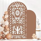 Withu Mexico Brown Arch Backdrop Cover for Baby Shower Mexican Talavera Fiesta Wedding Bridal Shower Baptism Birthday Party Arched Wall Decoration Doubleside Banner Background 3.3x6ft - Image 5