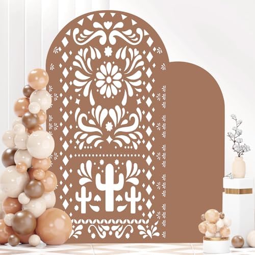 Withu Mexico Brown Arch Backdrop Cover for Baby Shower Mexican Talavera Fiesta Wedding Bridal Shower Baptism Birthday Party Arched Wall Decoration Doubleside Banner Background 3.3x6ft - Image 5