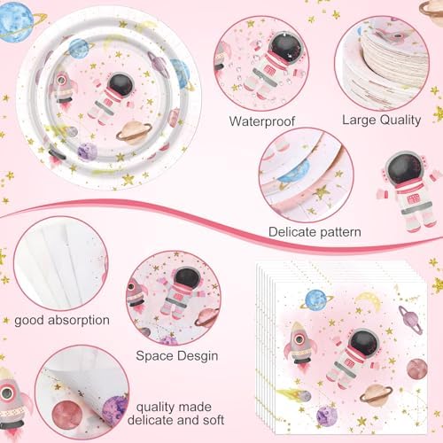Potchen 452 Pcs Space Plates Napkins Party Supply, Light Pink - Image 3