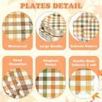 400 Pcs Fall Plaid Paper Plates and Napkins Set Autumn Disposable Checkered Dinner Party Set for 50 Guests Include Orange and Green Scalloped Plates Napkins Cup & Cutlery for Thanksgiving Fall Wedding - Image 6