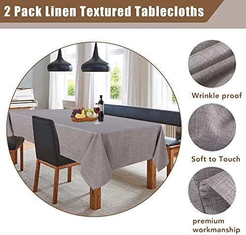 Fitable Faux Linen Tablecloths 60 x 84 Inch - 2 Pack Neutral Table Clothes for Rectangle Foot Tables, Stone Flax Look Kitchen Table Covers for Farmhouse, Dining, Party, Outdoor Picnic - Image 3