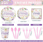 Dandat 350 Pcs Baby Shower Set, Butterfly, Purple - Image 3