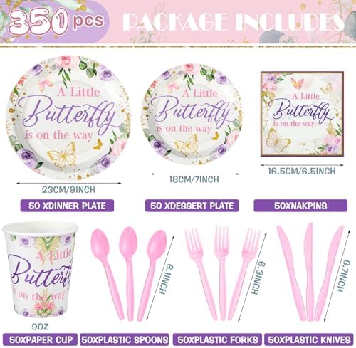Dandat 350 Pcs Baby Shower Set, Butterfly, Purple - Image 3