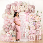 Toile De Jouy Baby Shower Decorations, Girl Pink Floral Safari Bow Baby Shower Decoration Party Supplies with Dusty Pink and White Balloons Boxes, A Sweet Little Baby Is One The Way Backdrop - Image 5