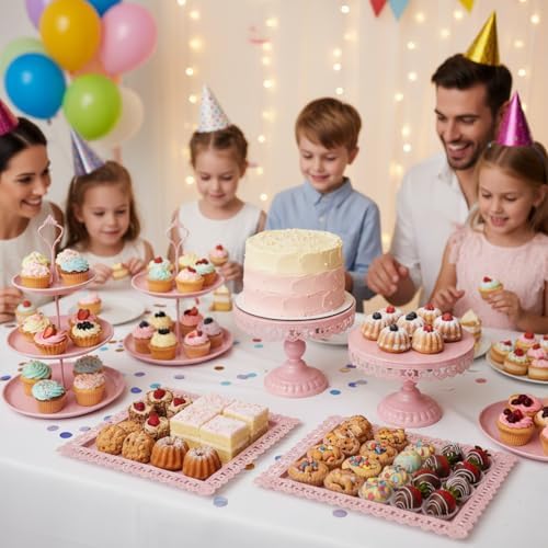 8 Pcs Cake Stands Set Metal Dessert Table Display Tiered Cupcake Holder Candy Donut Fruit Plate Cake Serving Tray Candlestick Display Treats Serving Tower for Wedding Birthday Party Decor (Pink) - Image 2