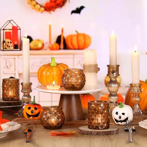 DARJEN Amber Votive Candle Holders Set of 24- Round Candle Holders Bulk, Glass Candle Holder for Vintage Decoration, Tea Lights Candle Holders for Wedding Home Party & Gift - Image 5
