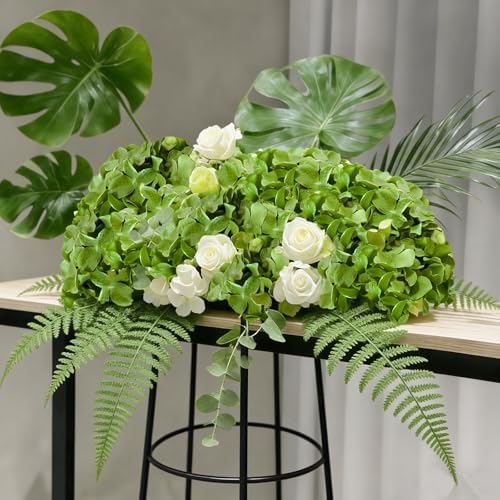 100 Pcs Faux Deep Green Hydrangea Artificial Flowers Bulk, Fake Silk Hydrangea Flowers Heads with Stems for Wedding Decorations Garden Party Baby Shower Porch Home Decor Table Centerpieces - Image 4