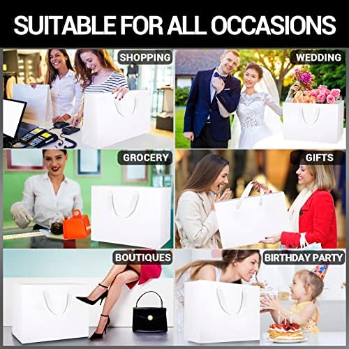 EUSOAR Exra Large Size Gift Wrap Bags in Bulk, 50 Pack 16x6x12 inches White Paper Heavy Duty Bags with Handles, for Wedding, Grocery, Boutique, Retail, Business, Party Favors - Image 5