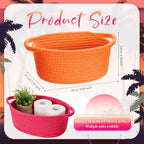 LemonRoad 5 Pcs Cotton Rope Basket with Handles 9x6x5" Pink Orange Color - Image 2