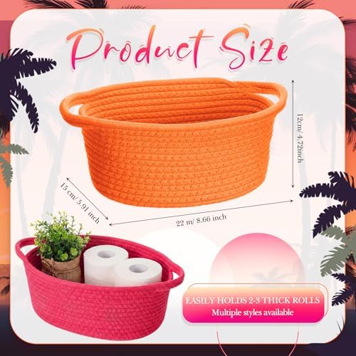 LemonRoad 5 Pcs Cotton Rope Basket with Handles 9x6x5" Pink Orange Color - Image 2