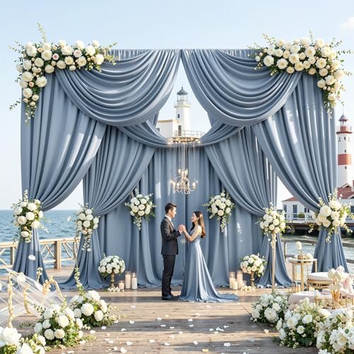 50ftx14FT Wrinkle Free Dusty Blue Backdrop Curtain for Wedding Parties - Image 2