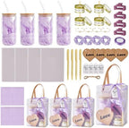 46Pcs Baby Shower Prizes for Game Winners Gifts Wedding Bridal Shower Gifts Including Glass Cans Notebooks Soy Candles Hair Clips for Baby Shower Wedding Bridal Shower Game Prizes (Purple, 4 Sets) by Rigibright