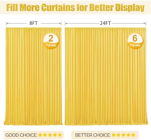 24x10FT Yellow Backdrop Curtains for Wedding Parties, Wrinkle Free Polyester Photography Backdrop Drapes for Wedding Baby Shower Birthday Parties Stage Background Stand Decorations 4x10ft,6 Panels - Image 7