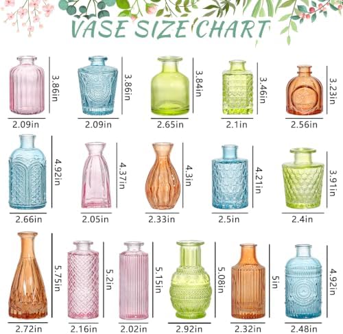 SUPMIND 16P Glass Bud Vases, Mix-Colored Small Flower Vase for Centerpieces - Image 2