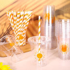 Whaline 50Pcs Boho Sun Disposable Plastic Cups with Lids and Straws 12 Oz Sunshine Cold Beverage Drinking Cups for Birthday Baby Shower Party Supplies - Image 4