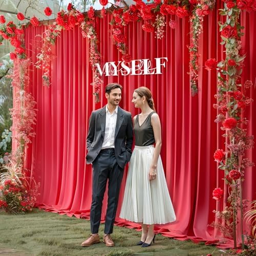 10x10ft Red Backdrop Curtain Panels for Parties - Wrinkle Free Polyester Photo Curtain Backdrop Wedding Back Drop Fabric Drapes for Party Decorations Background for Photography - Image 4