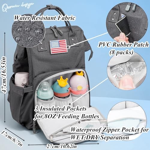 Diaper Bag Backpack for Dad and Mom with USB Charging Port Stroller Straps and Insulated Pocket,army military Travel Nappy Backpack for Daddy/Mommy (Dark Grey) - Image 3