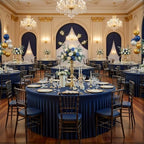 2 Pack 132inch Navy Blue Round Tablecloth, Circle Stretch Table Cloths for 6 FT Tables, Wrinkle Free Round Table Skirt for Wedding Birthday Photography Social Events Engagement Party Decorations - Image 5