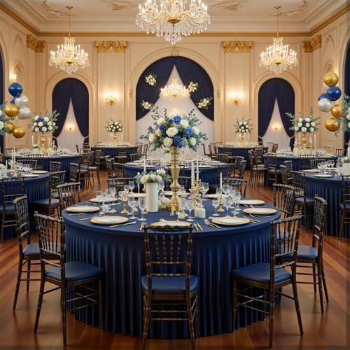 2 Pack 132inch Navy Blue Round Tablecloth, Circle Stretch Table Cloths for 6 FT Tables, Wrinkle Free Round Table Skirt for Wedding Birthday Photography Social Events Engagement Party Decorations - Image 5