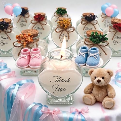 Wedding Favor guest Bulk, Set of Heart Glass Candle Party with custom sticker and dried flowers Bridal Party, Baby shower gifts (Pink, Set of 100) - Image 4