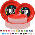 Party Solids Exquisite Red Paper Plates Disposable Heavy Duty 200 Pcs - 100-7" & 100-9" Red Disposable Plates For Party Heavy Duty 350 GSM For Birthday Supplies by PartySolids