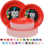 Party Solids Exquisite Red Paper Plates Disposable Heavy Duty 200 Pcs - 100-7" & 100-9" Red Disposable Plates For Party Heavy Duty 350 GSM For Birthday Supplies by PartySolids