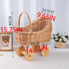 Woven Rattan Stroller Shaped Flower Basket, Vintage Wicker Baby Carriage Planter for Floral Arrangements, Baby Shower Wedding Party Decor Centerpieces for Tables, Floral Rustic Home Decor (Small) - Image 3