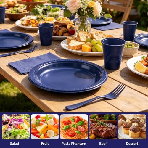 200pcs Blue Plastic Plates Party Supplies, Disposable 9'' Navy Blue Plates and Napkins, Cups & Cutlery Dinnerware Set for Birthday, Wedding, Baby Shower Decorations, Serves 50 Guests - Image 3