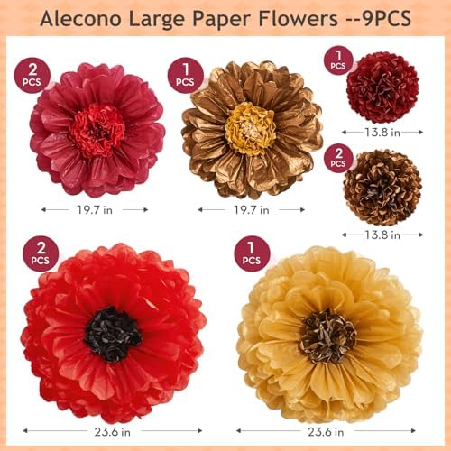Alecono 9 Pcs Giant Paper Flowers Decorations for Wall (24", 20", 14") - Image 7