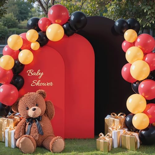 Red Black Arch Backdrop Cover Set of 3 Party Wedding Arch Covers Stretchy Backdrop 6FT 6.6FT 7.2FT Decorations Baby Shower Bridal Shower Photo Birthday Arch Stand Cover Spandex by LittleFunny
