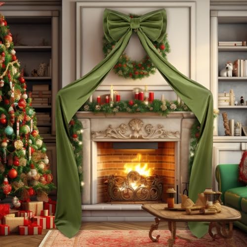 Wavwavw Christmas Giant Velvet Bow Decor Olive Green Big Bow 75 x 18 Inches - Image 2