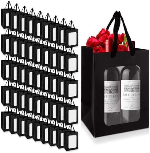 YOUNTHYE 50PCS Black Gift Bags with Window Black Kraft Paper Gift Bags with Transparent Window 9.8x7x5 inch Transparent Window Bags with Handles for Christmas Birthdays Festivals Party Weddings Wrapping by YOUNTHYE
