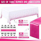 Tudomro 16 Pack White and Hot Pink Plastic Tablecloths Satin Runner Set - Image 2