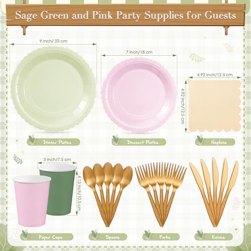 Zhehao 175 Pcs Pink and Green Party Plates Cups Napkins Set - Image 3