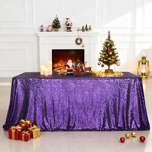 SquarePie Sequin Tablecloth 90x132 Inch Purple for Wedding Halloween Party - Image 2