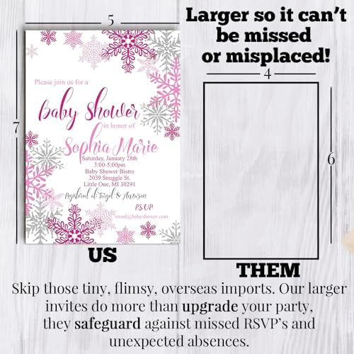 Snowflake Winter Theme for Girls Baby Shower 20 Custom Invitations 5"x7" Personalized Fill-In Cards with Envelopes, Baby Shower Stationery Set, Made in USA by Amanda Creation - Image 7